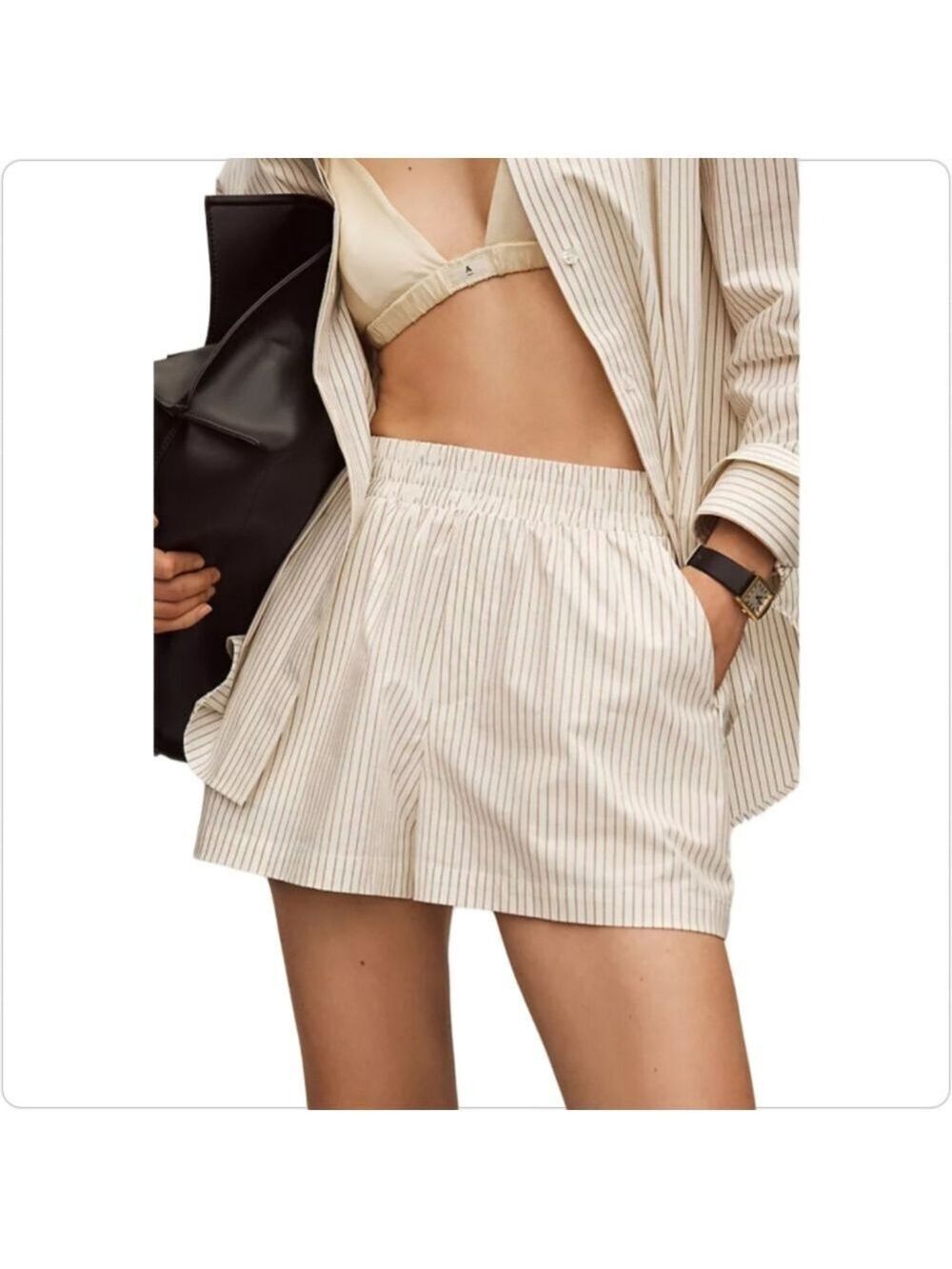 GOOD AMERICAN PUTTY PENCIL STRIPE POPLIN WEEKEND SHORTS SIZE XL NWT $119 RETAIL